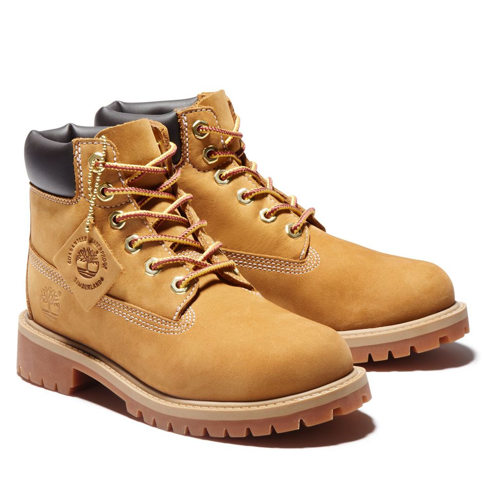 Timberland 6-Inch Μποτακια Παιδικα Καφε - Youth Premium Waterproof - Greece 0184692-YT